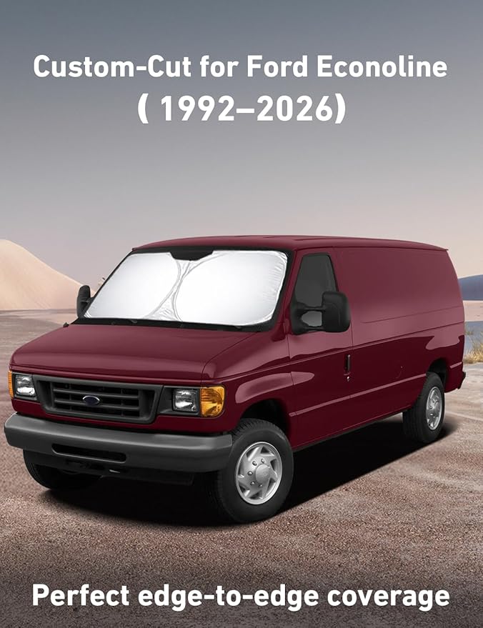 EcoNour Windshield Sunshade Compatible for Ford Econoline E-Series 1992-2024 2025 2026, Van & Motorhome E-150 250 350 450 Sun Visor for Front Window Sun Shade Cover, UV Heat Blocker, Car Accessories - Image 2