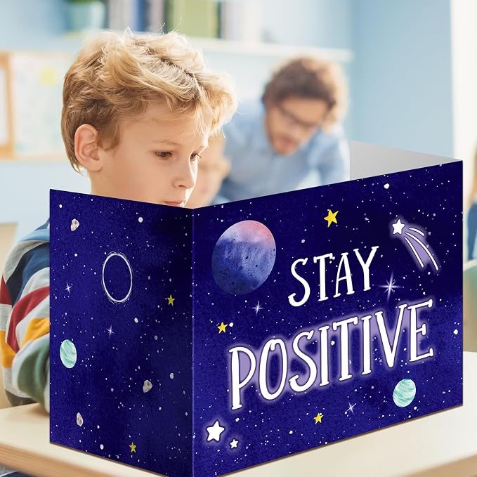 Affrolling 24 Pcs Inspirational Privacy Folders Bulk for Students Cardboard Privacy Boards Desk Divider Panel Waterproof Testing Divider for Classroom Back to School Study Supplies (Space) - Image 6