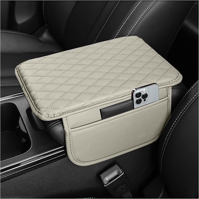 Stacool Upgraded Car Center Console Cover,Microfiber Leather Car Armrest Cover Cushion with 2 Storage Bags,Universal Car Armrest Storage Box (Light Beige) by Unknown