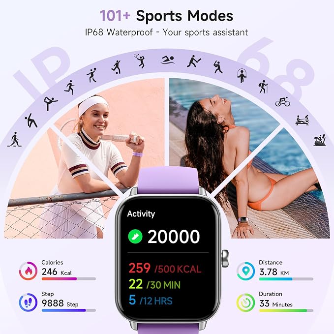 Gydom Smart Watches for Women for Android & iPhone, Alexa Built-in, 1.8" Smartwatch with Heart Rate/SpO2/Sleep/Stress, IP68 Waterproof Fitness Tracker, 101+ Sports Modes, Purple - Image 4