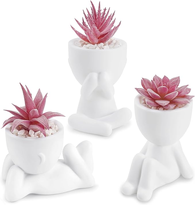 Der Rose 3 Pcs Fake Succulents Plants Artificial Pink Room Office Desk Decor for Women by DerRose