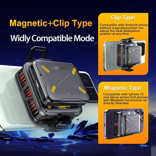 Magnetic Phone Cooler with Battery,Rechargeable Wireless Cooling Fan for iPhone/iPad,Phone Cooling Case Radiator Heatsink with RGB LED for iPhone MagSafe Series/Samsung/Android - Image 4