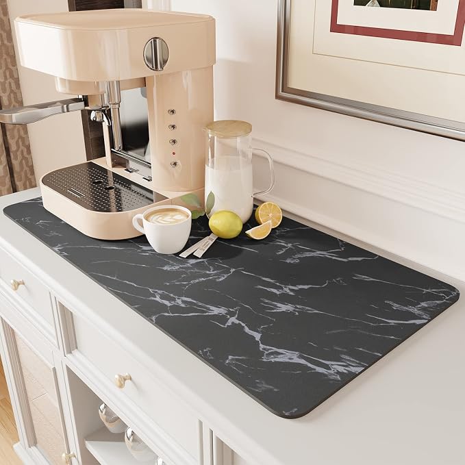 AMOAMI-Coffee Mat Hide Stain Rubber Backed Absorbent Dish Drying Mat for Kitchen Counter-Coffee Bar Accessories Fit Under Maker Machine Pot Espresso Machine Dish Rack 16"x24" - Image 8