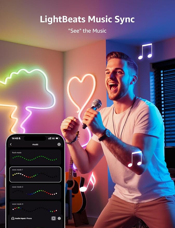 Lepro N1 AI Smart RGB Rope Lights for Christmas, Personalized AI Lighting Designer, LightBeats Music Sync, Color Segment DIY, Voice Control Via App, 9.84ft Wi-Fi & Bluetooth LED Strip Lights - Image 8