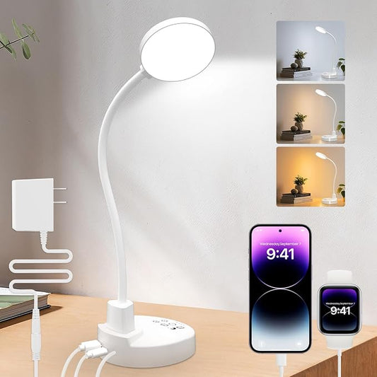 15W LED Desk Lamp with USB Charging Ports – Dimmable Table Lamp with 3 Color Temps, 5 Brightness, 4 Timers, Flexible Gooseneck Light with Base, Eye-Caring Reading Light for Home Office, Bedroom, Study by Unknown