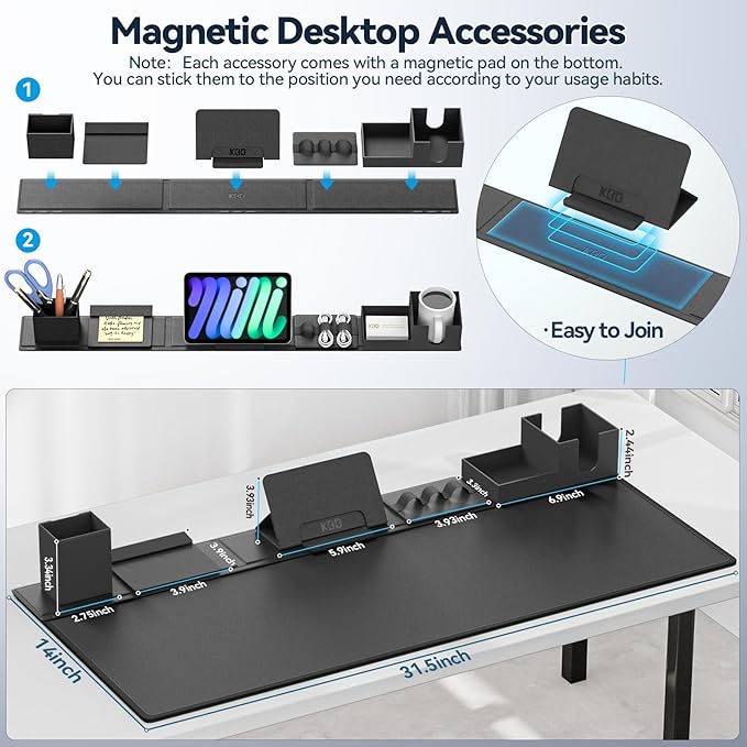 KDD Desk Pad Mat Set, 6 in 1 Mouse Mat with Magnetic Desktop Storage Accessories DIY Feature for Phone and Tablet Stand/Cup Holder/Pen Card Holder/Cable Management for Home Office Accessories - Image 5
