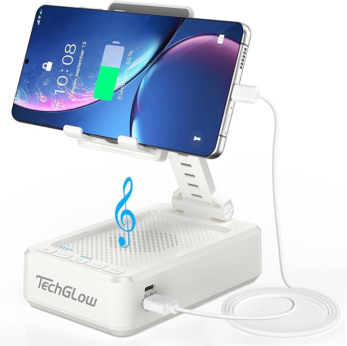 TechGlow Foldable Cellphone Stand with Bluetooth Speaker and Charging Function Birthday Gifts for Men Women Mother Father Brother Sister Teens Cool Tech Gadgets-White by TechGlow