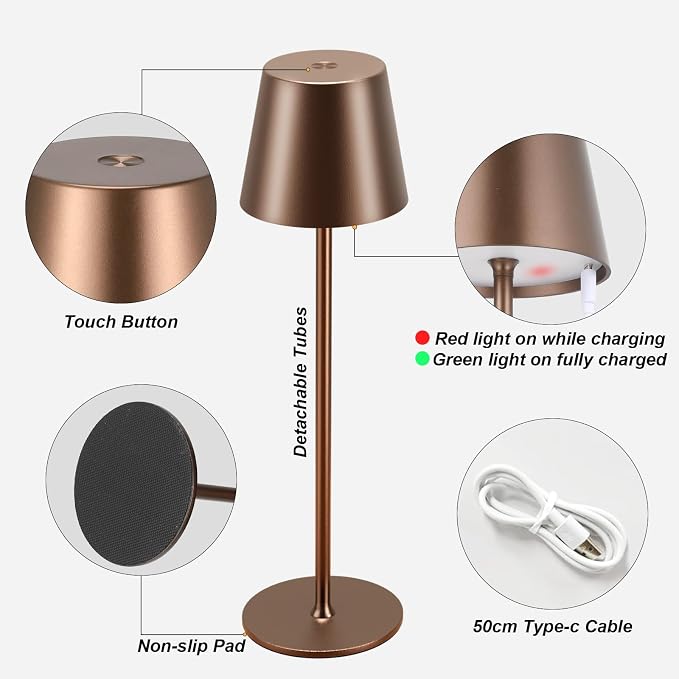 Cordless Table Lamp Rechargeable Brown - KK 2 Pack 5000mAH Battery Operated Lamp for Counter, 3 Color Stepless Dimming Wireless Lamp for Dining Table, Kitchen Counter, Outdoor Patio, Touch Control - Image 6
