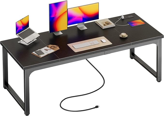 Huuger 63 x 24 inch Desk with Power Outlets & USB-C, Deeper & Thicker Desktop, Robust Metal Tubes, Computer Desk, Heavy Duty Office Desk, Work Gaming Desk, for Home Office, Black by Huuger