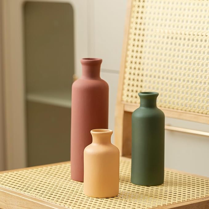 Modern Ceramic Vase Set of 3, Neutral Colors, Decorative Bottles for Home, Farmhouse Rustic Decor, Housewarming Gifts, Wedding Gifts, Bridal Shower Gifts, Birthday Gifts for Women (Green Mix) - Image 8
