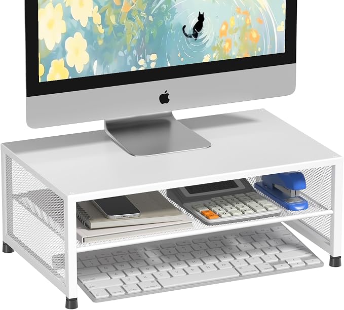 ECOLOVI 2-Tier Computer Monitor Stand Riser, Desk Organizer for Monitor, Printer & Laptop Stand, Desktop Workspace Organizers for Office Supplies(White) - Image 2