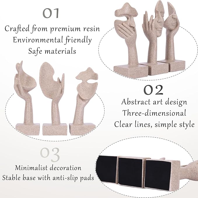 olirum 3 Pcs Thinker Large Statue Set - Resin Sandstone Art Abstract Home Accent Figurines for Living Room, Bedroom, Shelves, Office Desktop, Coffee Table Decor, Gift for Women (3 Pcs Sandstone, 9") - Image 5