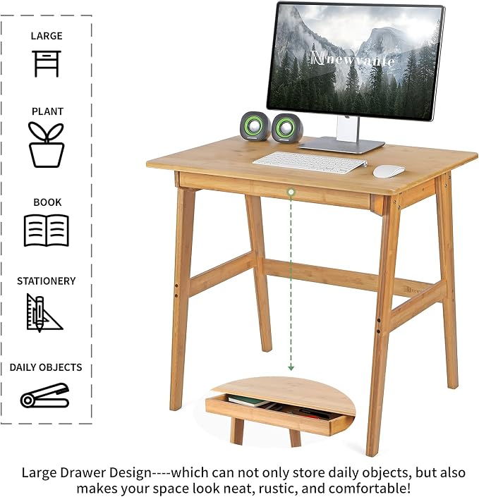 Nnewvante 31.5" Bamboo Writing Desk, Home Office Computer Desk with Drawer | Compact Modern Simple Style, Study Table with Storage for Small Spaces - Image 5