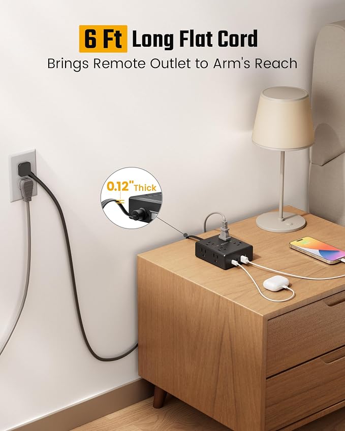 SUPERDANNY Extension Cord,Flat Plug Surge Protector Power Strip,10Ft | 8 AC & 4 USB Ports (2 USB C),Surge Protector with 1050J,Desk Charging Station for Home Office,College Dorm Room Essentials - Image 2