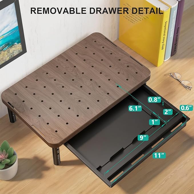WALI Plastic Computer Monitor Stand with Storage, Desk Monitor Riser 3 Height Adjustable, Laptop Riser with Airflow Vents, Desk Organizer for Computer, Laptop, Printer (PTT002-C), 1 Pack, Brown - Image 8