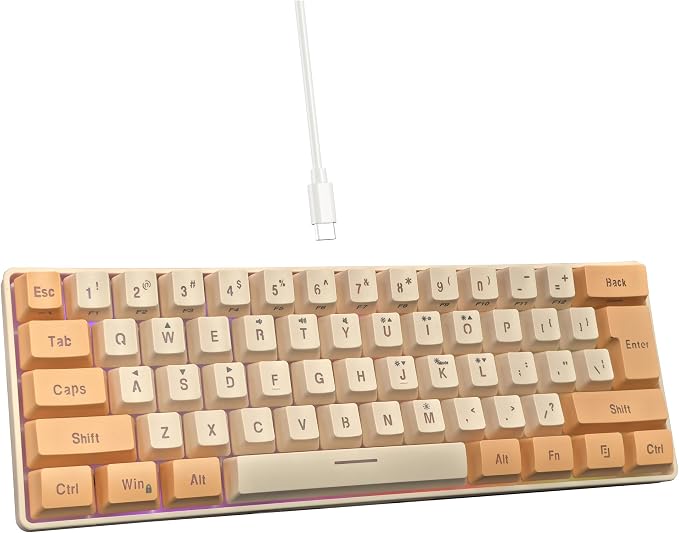 Snpurdiri 60% Wired Gaming Keyboard, RGB Backlit Ultra-Compact Mini Keyboard, Waterproof Mini Compact 61 Keys Keyboard for PC/Mac Gamer, Typist, Travel (Orange and Cream) | Backlit Ultra-Compact Mini Gaming Keyboard for PC/Mac Gamer, Typist, Travel by Snpurdiri