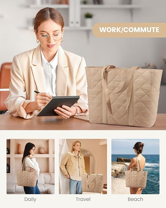 LOVEVOOK Tote Bag for Women,Light Puffer Tote Bag with Multi-pockets,Stylish Carry on Laptop Bags for Daily,Travel,Work,Gym - Image 6