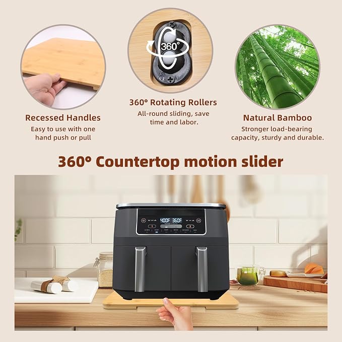 360°Rolling Tray Bamboo Appliance Slider for Breville Espresso Machine | Kitchen Sliding Tray for Coffee Maker Appliances Mat Easily from Under The Cabinet Natural 13"×15.7" - Image 4
