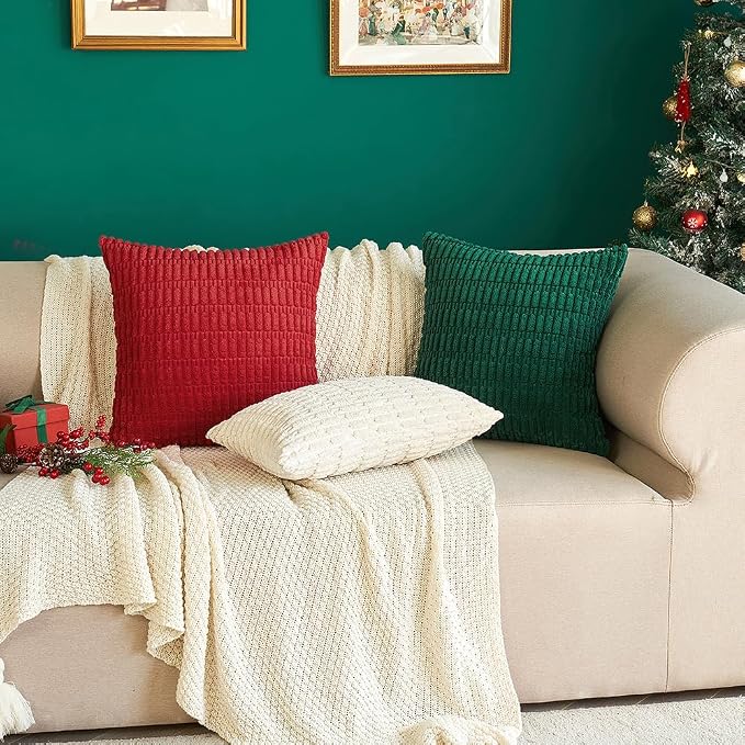 MIULEE Pack of 2 Dark Green Corduroy Decorative Pillow Covers 18x18 Inch Soft Boho Striped Throw Pillow Covers Modern Farmhouse Home Decor for Sofa Living Room Couch Bed - Image 8
