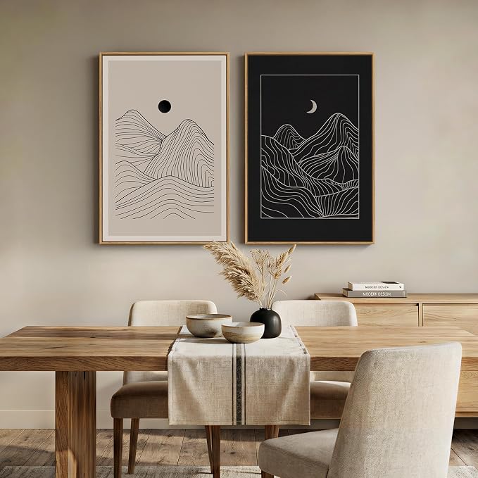 Large Framed Black and Beige Neutral Abstract Wall Art for Living Room, Set of 2 Modern Canvas Prints Paintings Artwork for Walls, Mountain and Moon Pictures for Bedroom Hallway Wall Decor 24x36 In - Image 7
