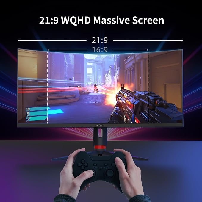 KTC 34 Inch Curved Ultrawide Gaming Monitor, 21:9, 3440x1440p 180Hz 1ms, 1500R Curved Monitor, Freesync G-sync, Picture by Picture,PIP, Height/Tilt/Swivel/Pivot, H34S18S - Image 2
