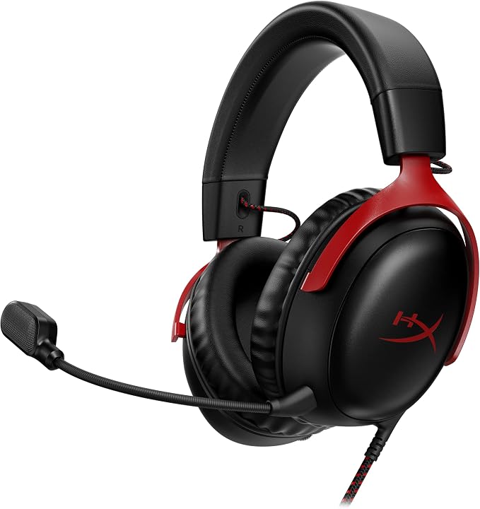 HyperX Cloud III – Wired Gaming Headset, PC, PS5, Xbox Series X|S, Angled 53mm Drivers, Spatial Audio, Memory Foam, Durable Frame, Ultra-Clear 10mm Mic, USB-C, USB-A, 3.5mm – Black/Red by HyperX