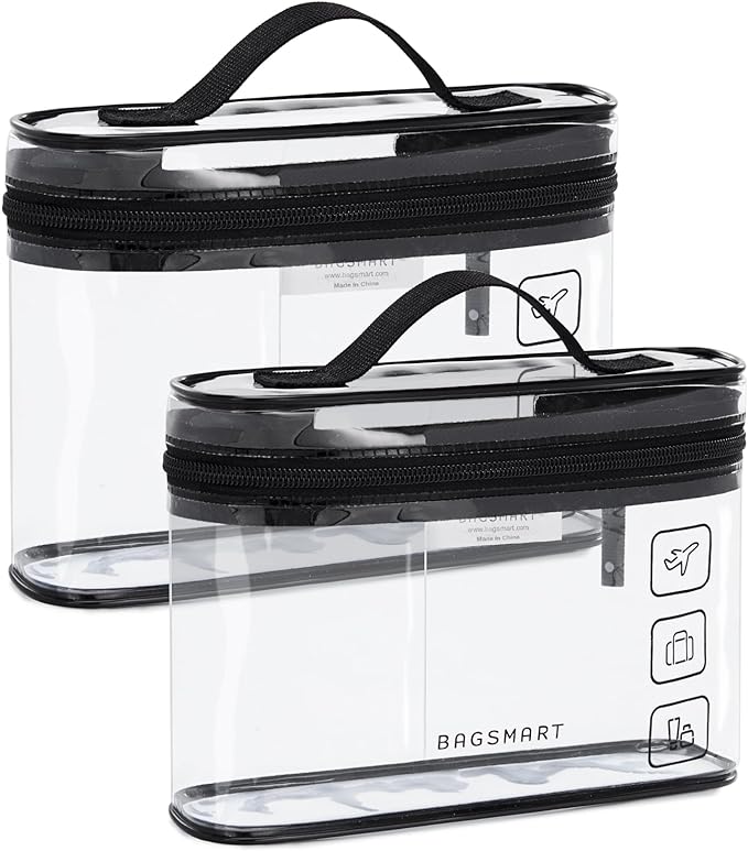 BAGSMART TSA Approved Toiletry Bag, 2 Pack Clear Makeup Cosmetic Bag Organizer, Quart Size Travel Bag for Toiletries, Carry-on Travel Accessories Essentials, Black-2pcs by BAGSMART