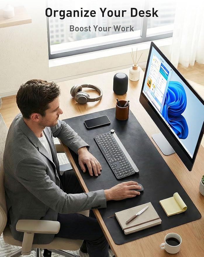 Aothia Faux Leather Desk Mat - Non-Slip PU Leather Desk Blotter, Waterproof Writing Surface, Large Desk Pad for Office & Home (Black, 55" x 17") - Image 8