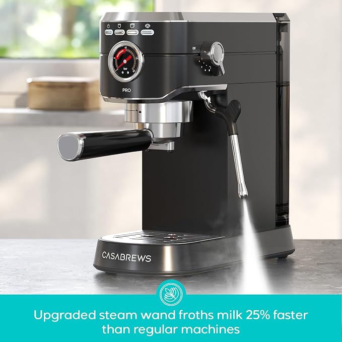 CASABREWS 5418 PRO Espresso Machine, Coffee Maker with Fast Heating System | Brew Ready in 5 seconds, Brews 2+ milk drinks in a row, 20-Bar Pump, Built-in Pressure Gauge, Pro Steam Wand for Lattes - Image 4