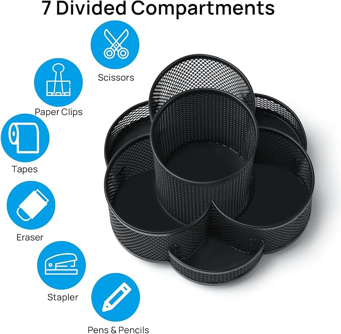 Topwey Pen Holder for Desk, 360 Rotating Pencil Holder, Cup Holder for Desk Office, Desk Organizers and Accessories in Black - Image 3
