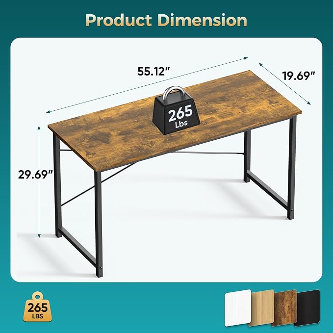 OLIXIS 55 Inch Computer Office Desk for Small Spaces, Writing Gaming Work Desk Modern Study Table with Storage Bag & Headphone Hook Home Bedroom, Rustic Brown | Gaming Work Writing Workstation, Home Office, Bedroom, Sturdy Design, Rustic Brown - Image 3