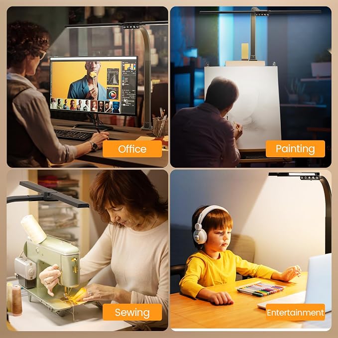 SIBRILLE Upgraded Desk Lamp for Home Office - Dimmable Computer Desk Light with Remote, Modern Architect Task Lamp with Color Changing, Flexible Desktop Lamp with Gooseneck for Monitor, Double Head - Image 7