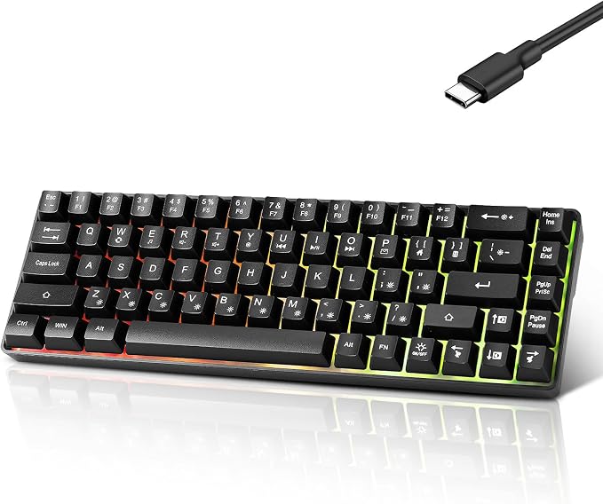 Guiheng Wired Portable 60% Mechanical Feeling Gaming Keyboard,RGB LED Backlit Compact 68 Keys Mini Wired Office Keyboard with Red Switch for Windows Laptop PC Mac - Black - Image 8