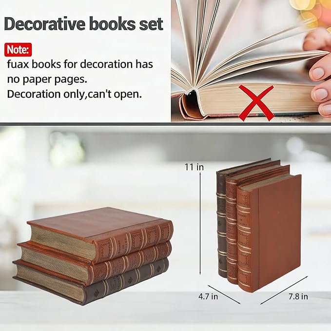 Guichifun Decorative Books Home Decor Accents - Resin Retro Classical Fake Books Faux Books Decoration Gifts for Men Coffee Table Shelf Decor for Living Room Decor 7.8 * 4.7 * 11 Inch - Image 2