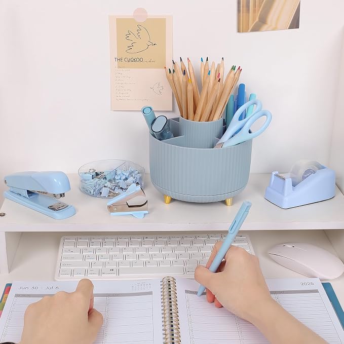 SKYDUE Desk Organizers and Accessories 10Pcs, 360-Degree Rotating Pen Holder, Stapler, Staple Remover, Tape Dispenser,2pcs Tape Refills, Binder Paper Clips Kit, Scissor (Blue) - Image 7