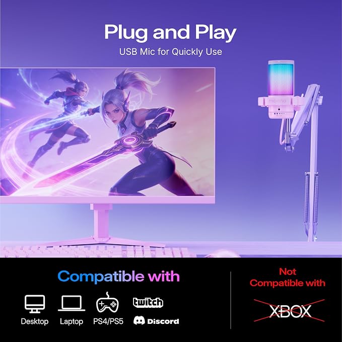 MAONO DGM20S USB Microphone for PC with Clear Voice & Noise Reduction | RGB Lighting, Tap-to-Mute, Gain Control, Monitoring and Boom Arm for Discord Gaming, Streaming, Content Creation.Pink - Image 7