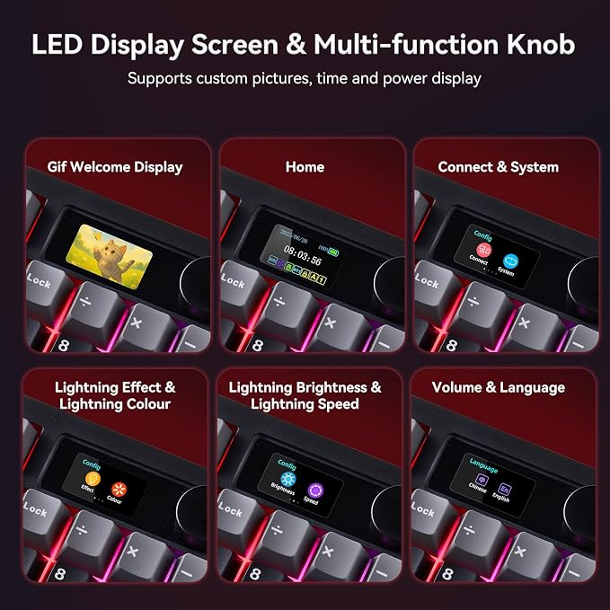 AULA F106 Pro Wireless Gaming Keyboard Creamy Mechanical Keyboards 104 Keys | 8000mAh,Hot Swappable Custom Full Size Knob&Screen,RGB Backlit,Pre-lubed Blaze Switches,PBT Keycaps,Tri-Mode BT/2.4GHz/USB-C - Image 2