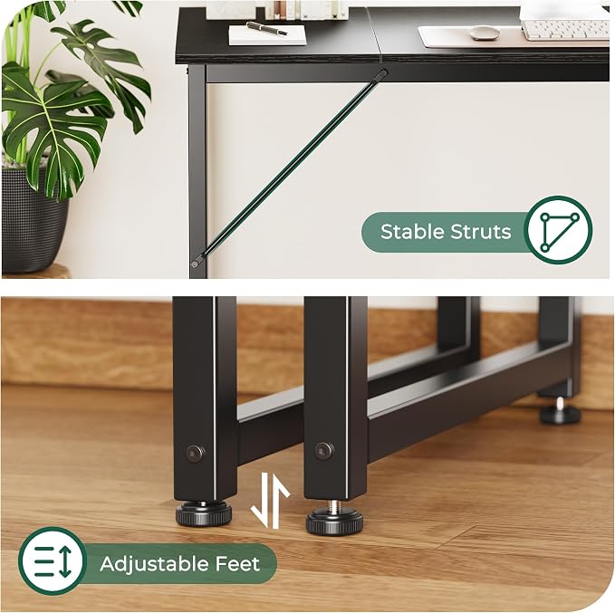 Huuger Computer Desk, 80 Inch Office Desk, Gaming Desk with Storage, Writing Desk Work Desk for Home Office, Study, Long Simple Desk, Large Legroom, Metal Frame, Black - Image 9
