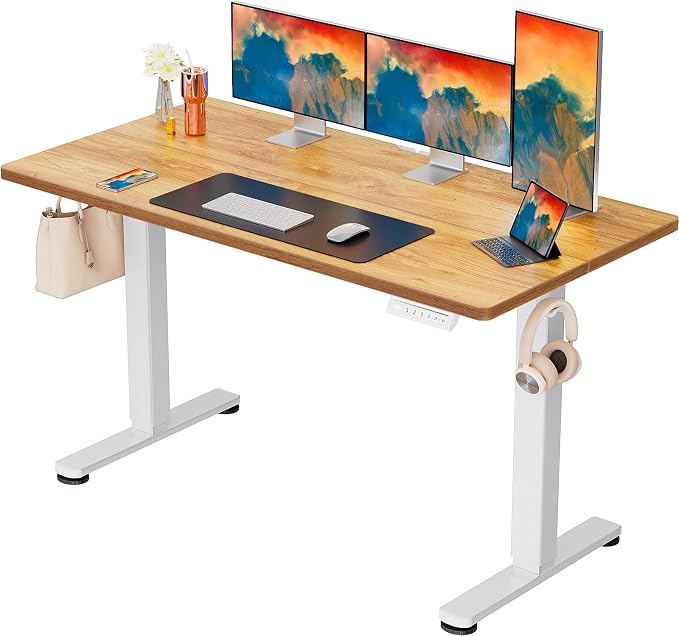 ErGear Height Adjustable Electric Standing Desk, 63 x 28 Inches Sit Stand up Desk, Memory Computer Home Office Desk, Light Vintage Brown by ErGear