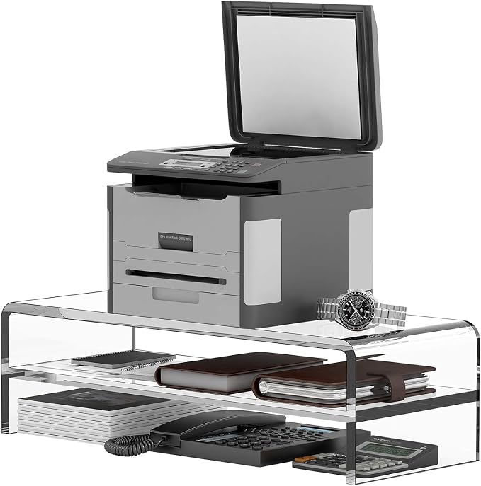 Egchi Acrylic Monitor Stand, 2 Tiers Computer Monitor Riser(20x8x5.5 Inch), Monitor Riser/Computer Stand for Home,Office,Business,PC Desk Stand for Keyboard Storage& Multi-Media Laptop Printer Screen - Image 5