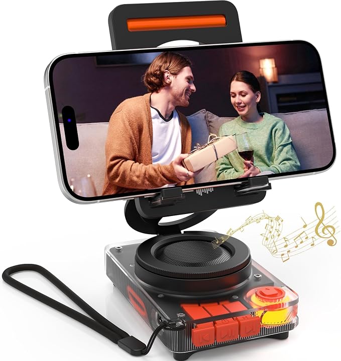 ANCwear Bluetooth Speaker Phone Stand for Desk, Portable Wireless Speaker with Adjustable Cell Phone Holder, Bluetooth 5.4 Audio Stand with TF Card Slot for Kitchen Bedside, Cool Tech Gift by ANCwear