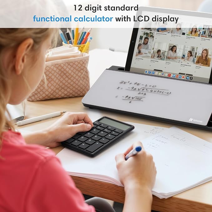 Varhomax Glass Desk Whiteboard with Calculator, Desktop Dry Erase White Board with Storage, to Do List Memo Notepad for Home and Office - Image 2