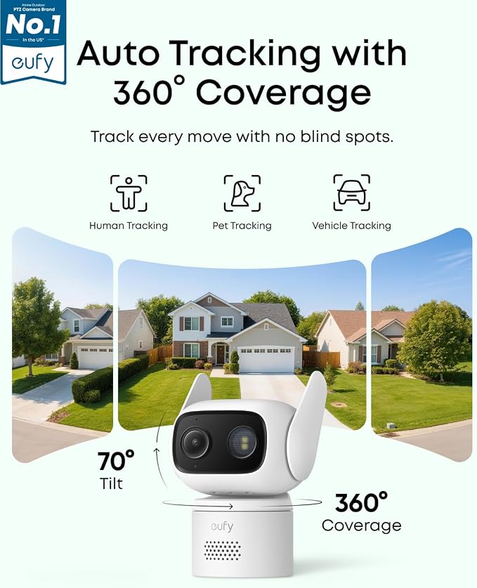 eufy Security Indoor/Outdoor Camera C31(2-Pack), IP66, Spotlight-Free Color Night Vision, 360° Coverage Pan &Tilt, AutoTracking, AI Human/Vehicle/Pet/Cry Detection, 24/7 Recording, No Subscription - Image 4