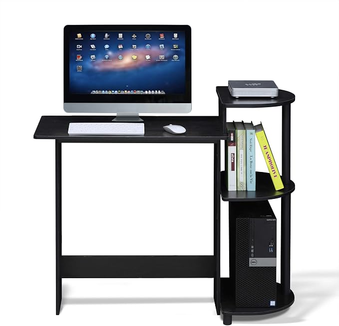 Furinno Compact 29-Inch Black Computer Desk, Gaming Desk with Shelves, Office Desk with Book Shelf, for Home Office, Study Room, Dorm, Bedroom, Dark Americano - Image 4