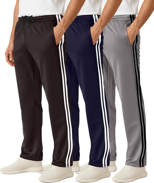 3 Pack Men's Mesh Open Bottom Sweatpants Active Athletic Workout Gym Pocket | Available in Big & Tall, Uncuffed, Elastic Waistband, Drawstring, Straight Leg, Running, Jogging, Exercise, Training, Sports by RealEssentials