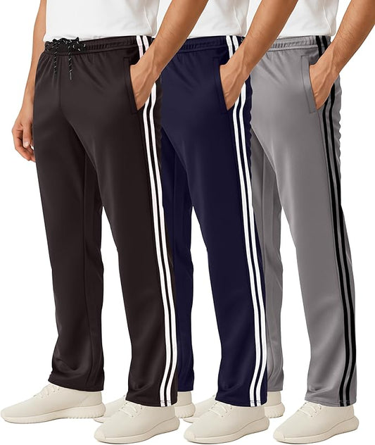 3 Pack Men's Mesh Open Bottom Sweatpants Active Athletic Workout Gym Pocket | Available in Big & Tall, Uncuffed, Elastic Waistband, Drawstring, Straight Leg, Running, Jogging, Exercise, Training, Sports by RealEssentials