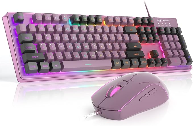Gaming Keyboard and Mouse Combo, K1 RGB LED Backlit Keyboard with 104 Key Computer PC Gaming Keyboard for PC/Laptop (Blackcurrant) by MageGee