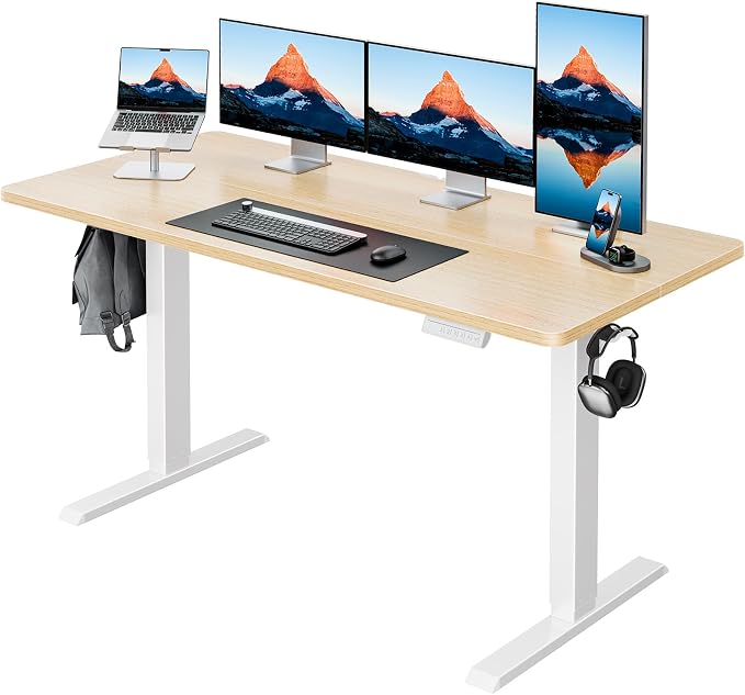 HUANUO Electric Standing Desk,53" x 28" Height Adjustable Desk, 4 Memory Height Settings, Sit to Stand Up Desk for Home Office, with Headphone Hook, Cable Manager, Natural by HUANUO
