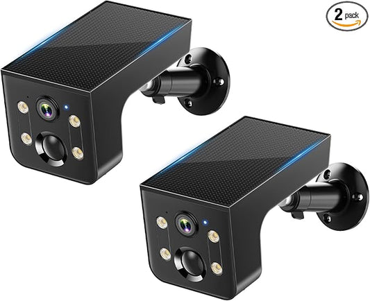 Thybro Solar Powered Camera Outdoor 2 Pack: AI Motion Detection 2K Outdoor Camera Wireless - Long Battery Life for Home & Business Monitoring(Black) by Unknown