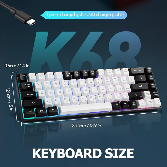 Guiheng Wired Portable 60% Mechanical Gaming Keyboard,RGB LED Backlit Compact 68 Keys Mini Wired Office Keyboard with Red Switch for Windows Laptop PC Mac - White - Image 5